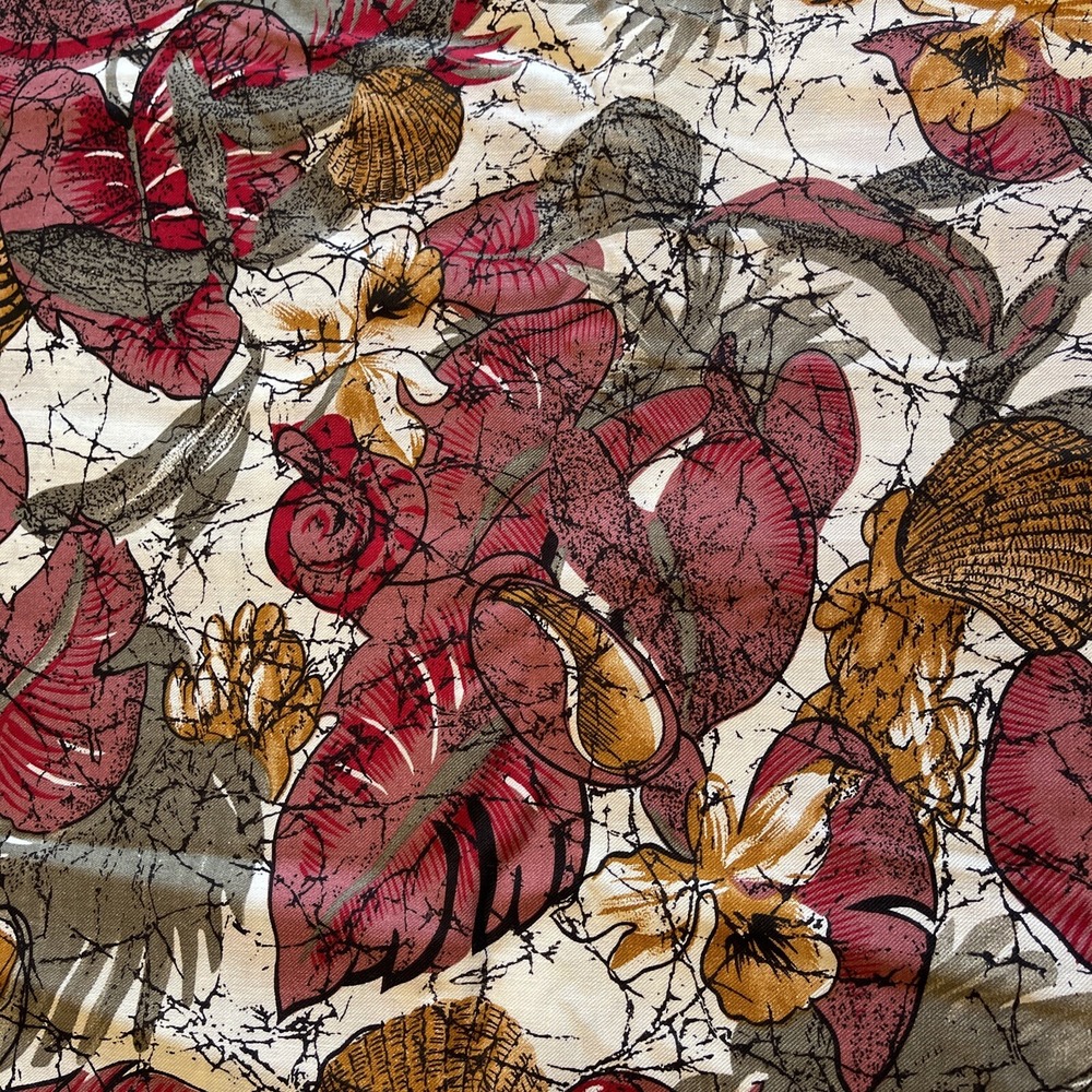 Fabric Cranston Print Works Seashell Tropical Tiki 4‎ Yards Vintage